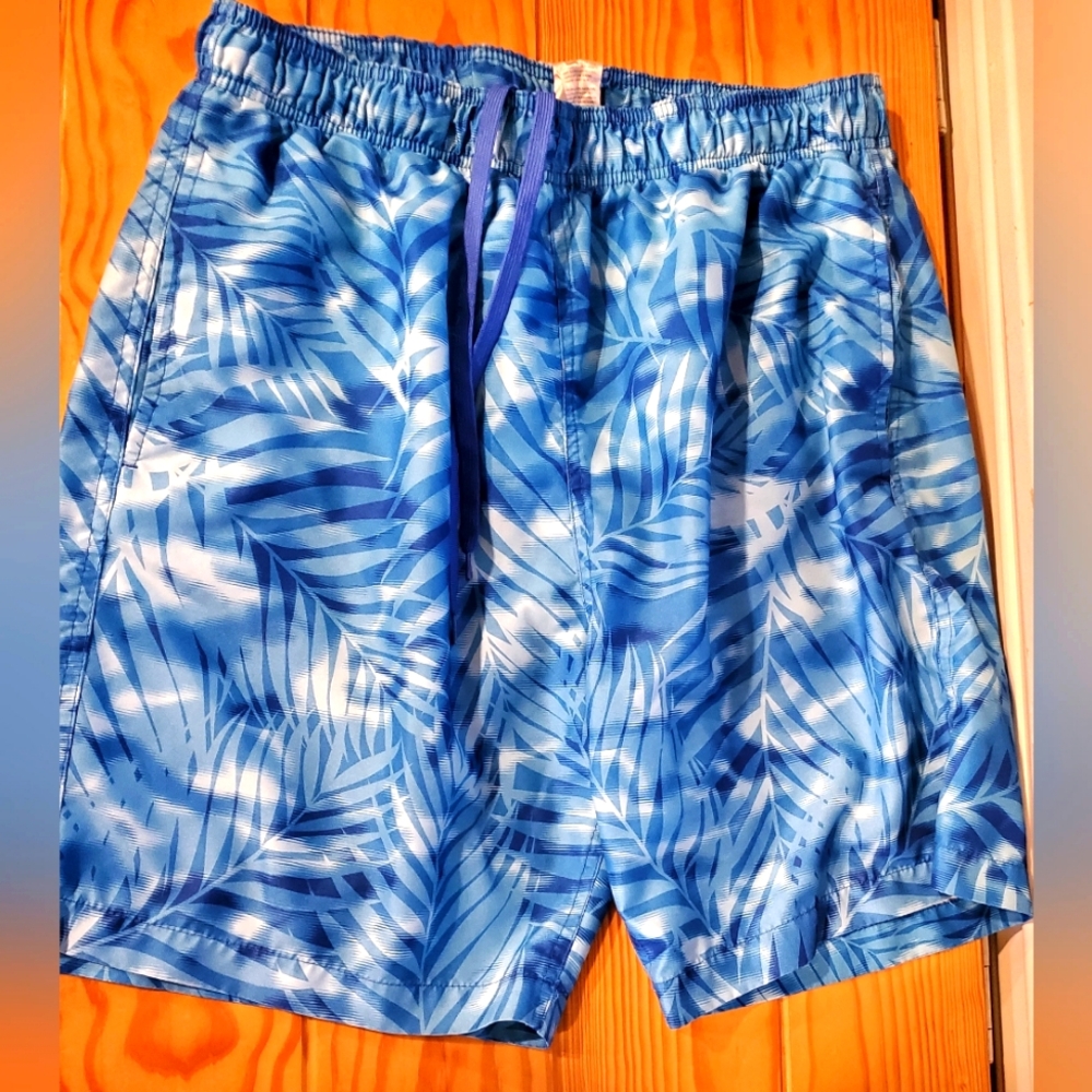 Laguna Blue Tropical Print Men's Swim Shorts Size Large EUC